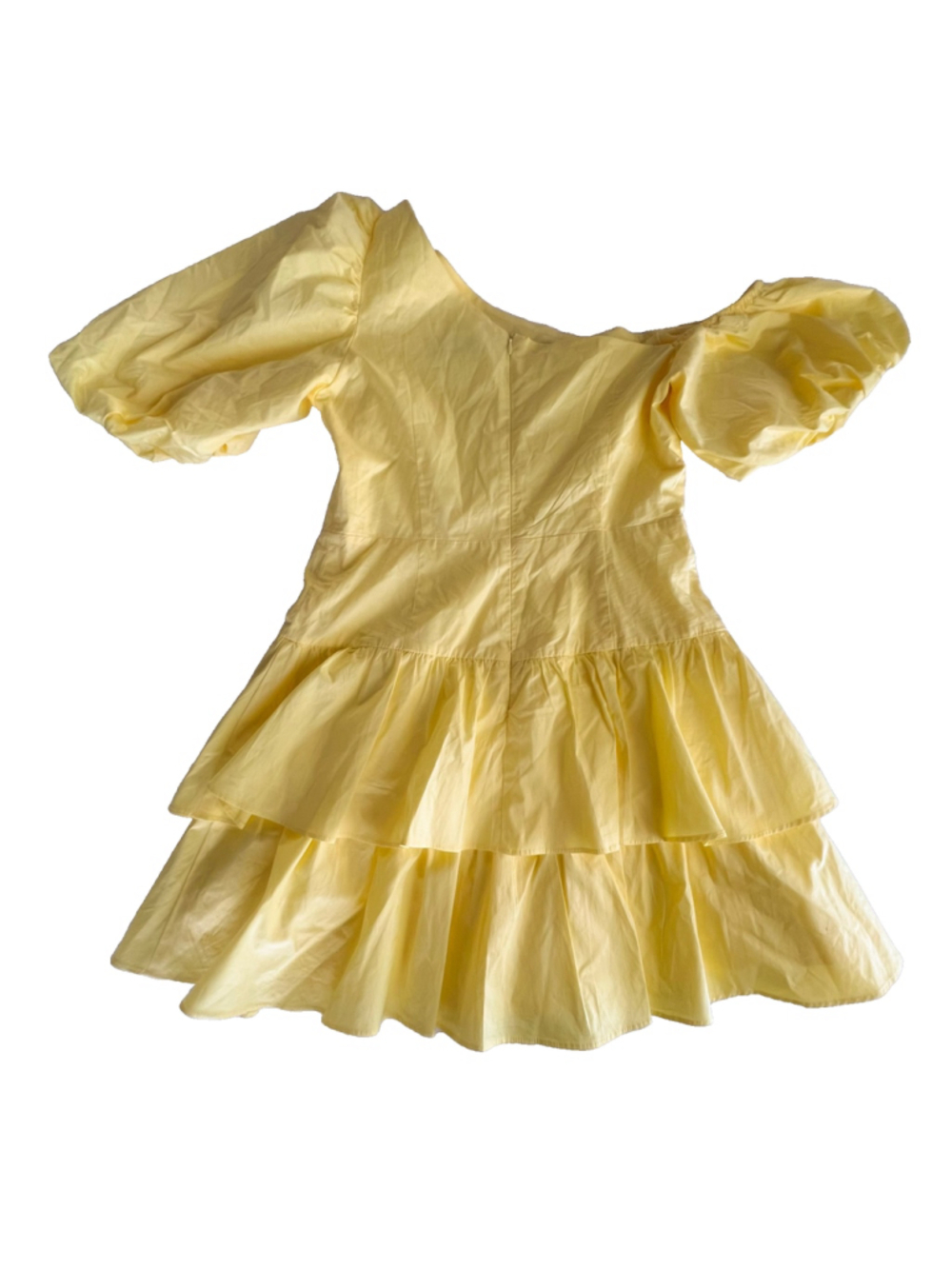 HelloMolly Dress Sz M Yellow Puff Sleeve Tiered Ruffle Mini Cottagecore Babydoll - Picture 4 of 13